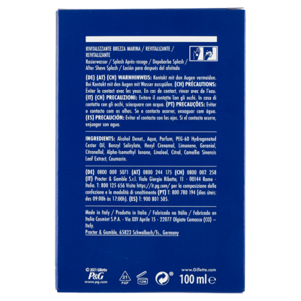 Gillette Dopobarba da Uomo Splash Rivitalizzante Brezza Marina, 100 ml