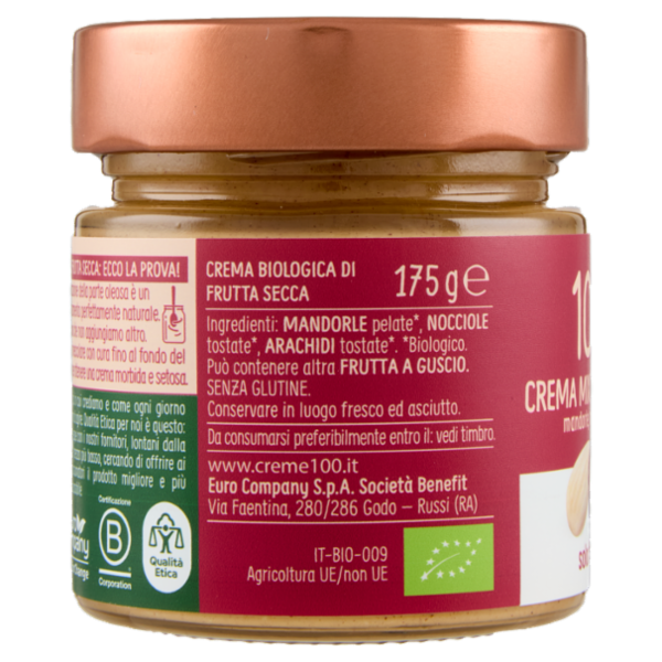 Euro Company 100% Crema Mix di Frutta Secca mandorle, nocciole e arachidi Bio 175 g