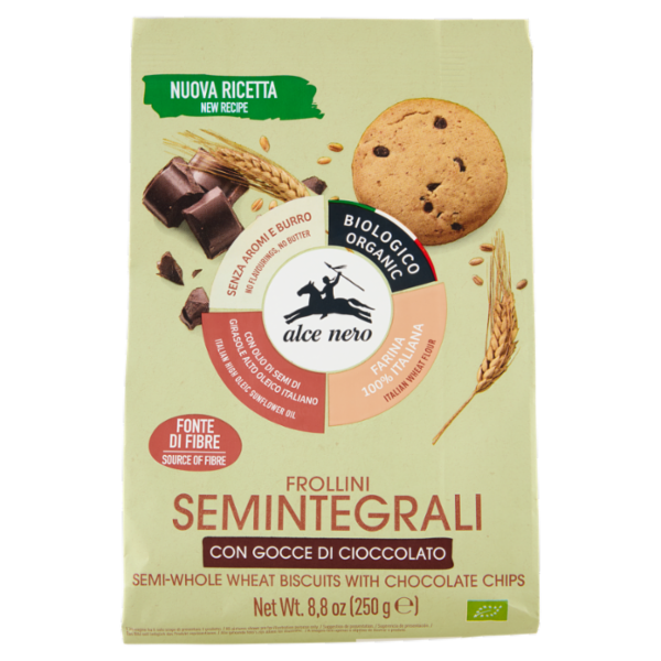 alce nero Frollini Semintegrali con Gocce di Cioccolato 250 g