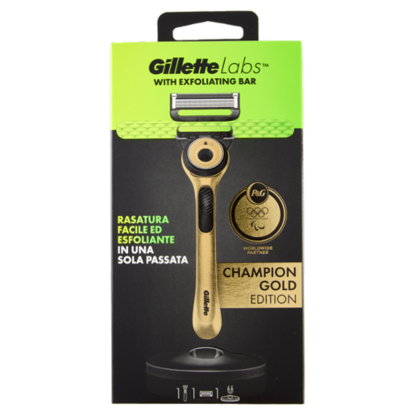 Gillette Labs Rasoio da Uomo Champion Gold Edition, 1 Manico + 1 Lametta + 1 Base