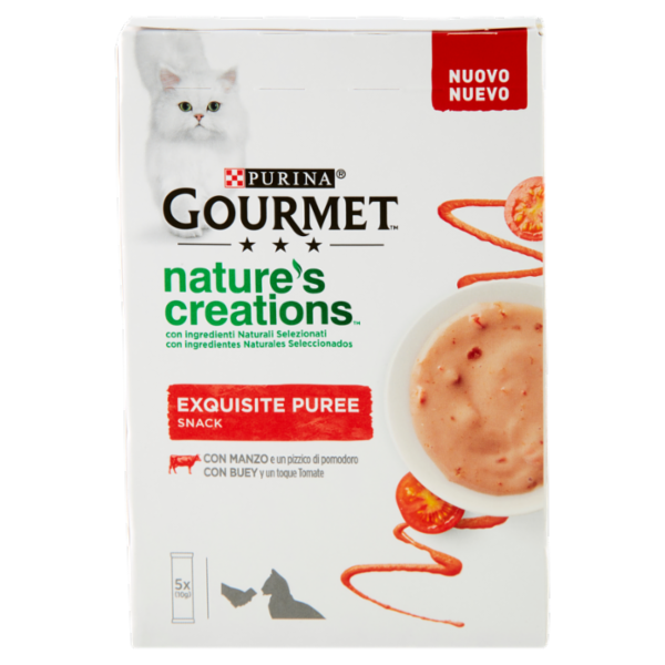 PURINA GOURMET Snack gatto Nature's Creations Exquisite Puree con Manzo e Pomodoro Multipack 5x10g