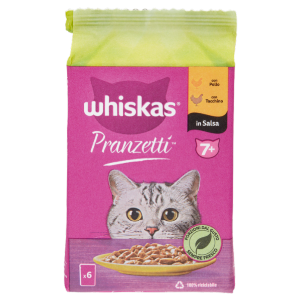 Whiskas Pranzetti con Pollo, con Tacchino in Salsa 7+ 6 x 50 g