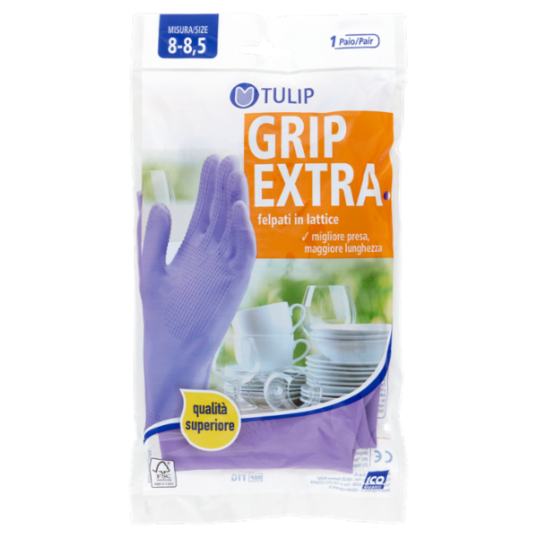 Tulip Grip Extra Guanti felpati in lattice Misura 8-8,5 1 Paio