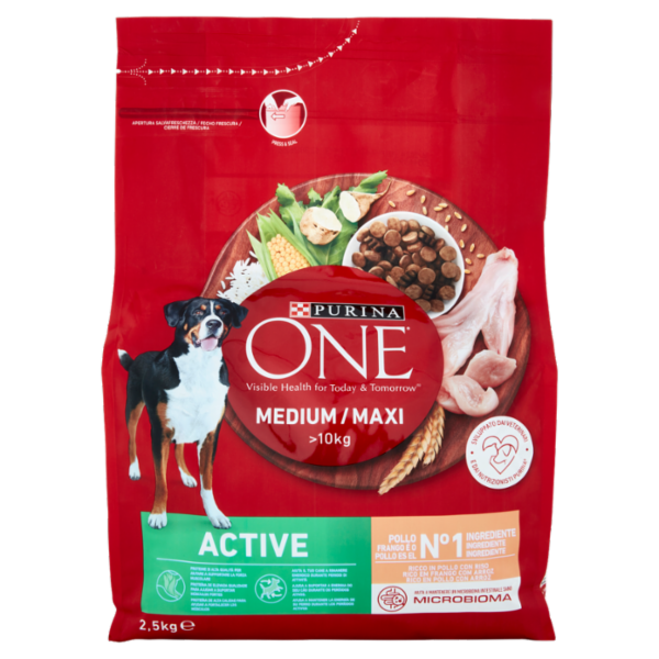 PURINA ONE Medium/Maxi Active Ricco in Pollo con Riso 2,5 kg