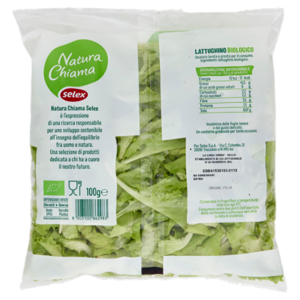 Selex Natura Chiama Lattughino Lavato e Pronto per il Consumo Biologico 100 g