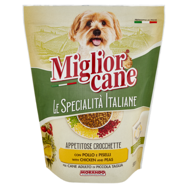 Migliorcane Le Specialità Italiane Crocchette Pollo, Piselli per Cane Adulto di Piccola Taglia 800 g