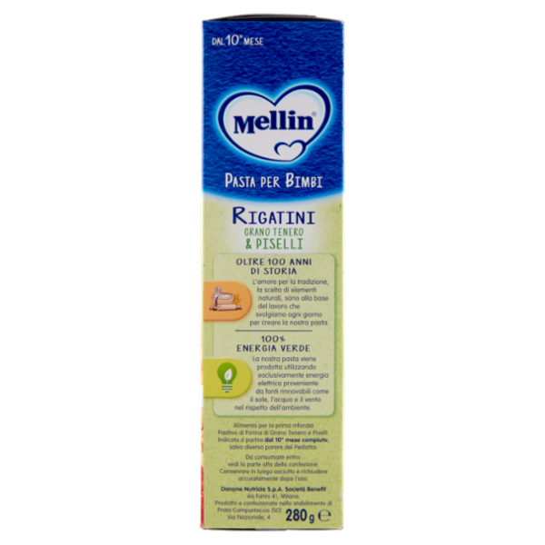MELLIN Pastina Rigatini con Grano Tenero e Piselli 280 g