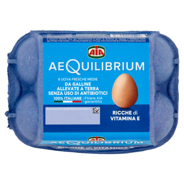 Aia aeQuilibrium 6 Uova Fresche Medie da Galline Allevate a Terra Senza Uso di Antibiotici
