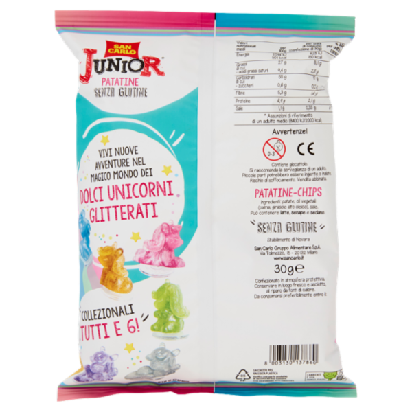 San Carlo Junior Patatine Senza Glutine dolci unicorni 30 g