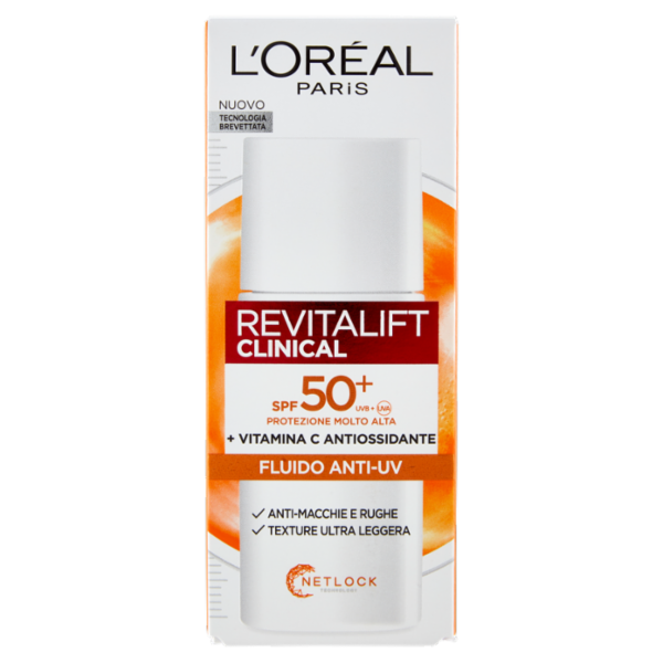 L'Oréal Paris Revitalift Clinical Fluido Anti-UV SPF50+ con Vitamina C Antiossidante 50 ml