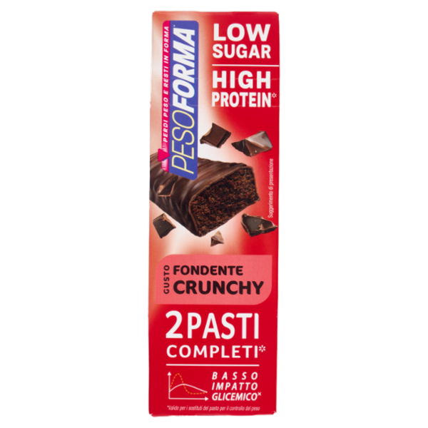 Pesoforma Barrette 2 Pasti Low Sugar Fondente Crunchy High Protein, basso impatto glicemico - 2x62g