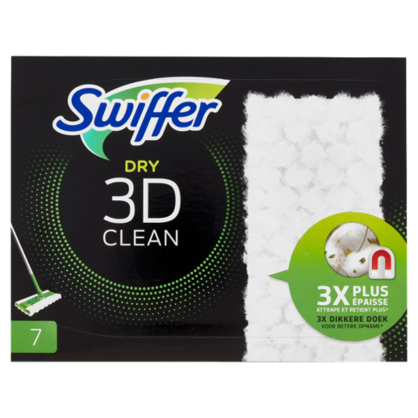 Swiffer Dry 3D Clean Panni Cattura Polvere per Scopa Swiffer - Ricarica 7 Salviette