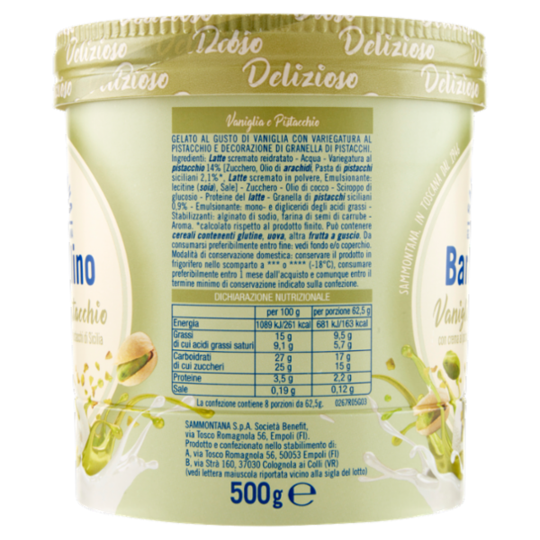 Sammontana Barattolino Delizioso Vaniglia e Pistacchio 500 g