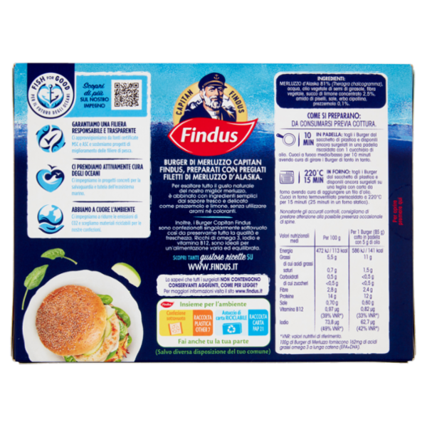 Capitan Findus 2 Burger di Merluzzo con prezzemolo e limone 170 g