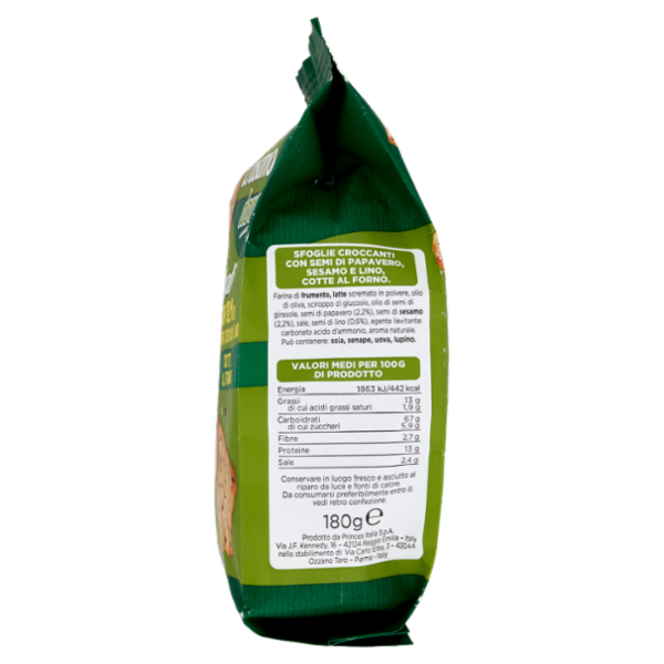 Delverde Crostino dorato Sfoglie con Semi di Papavero, Sesamo e Lino 180 g