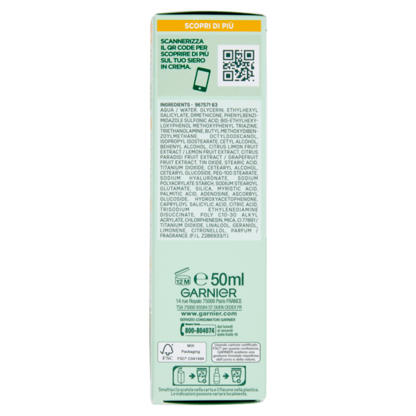 Garnier Siero in Crema Vitamina C, Illuminante e Idratante, Per Pelli Spente e Non Uniformi, 50ml