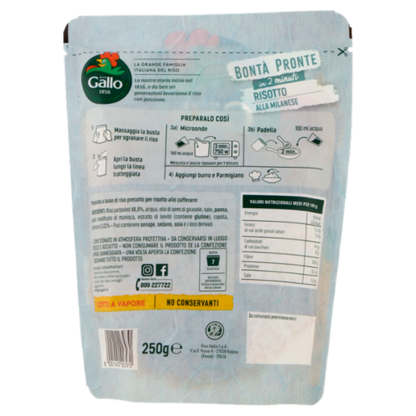 Riso Gallo Bontà Pronte in 2 minuti Risotto alla Milanese 250 g