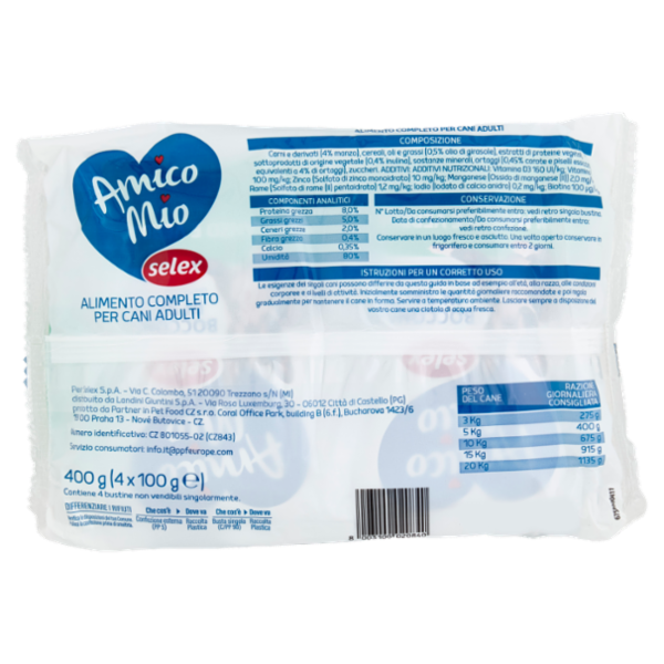 Selex Amico Mio Cane Bocconcini in Salsa con Manzo e Verdure 4x100 g