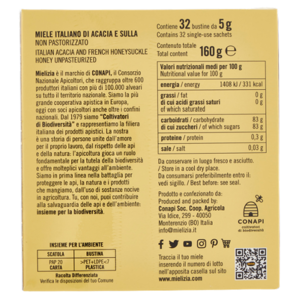 Mielizia Miele Italiano di Acacia e Sulla 32 x 5 g