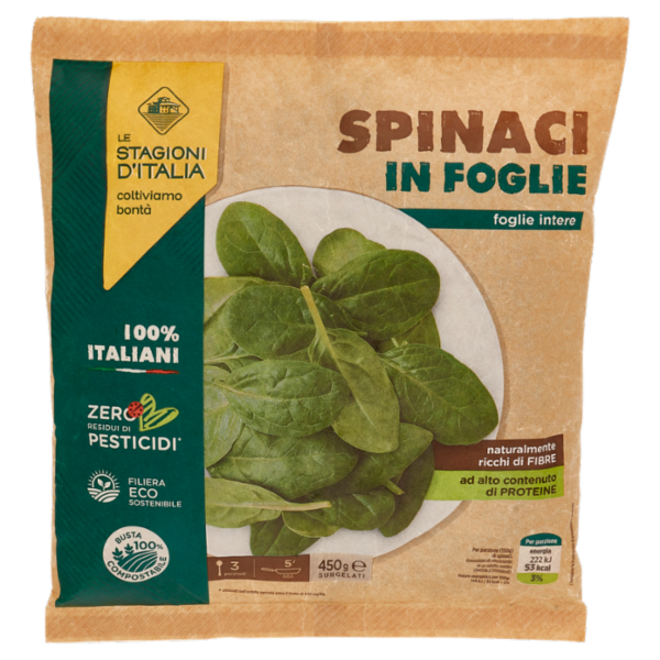 Le Stagioni d'Italia Spinaci in Foglie Surgelati 450 g