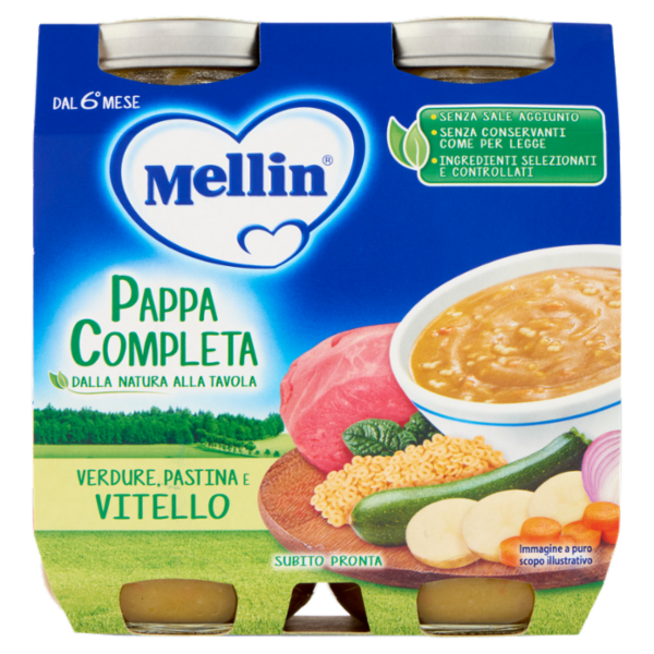MELLIN Pappa Completa, Pastina Verdure Vitello, dal 6° mese, 2x250g