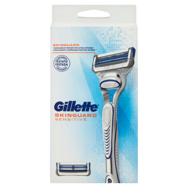 Gillette Rasoio da Uomo SkinGuard Sensitive con Aloe Manico + Lamette di Ricambio, 2 Ricariche