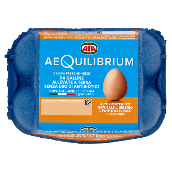 Aia aeQuilibrium 6 Uova Fresche Medie da Galline Allevate a Terra Senza Uso di Antibiotici