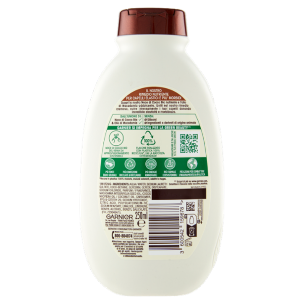 Garnier Shampoo Ultra Dolce Latte di Cocco e Macadamia, Capelli Morbidi e Setosi, 250 ml