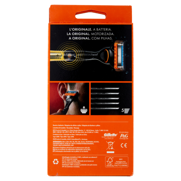 Gillette Rasoio da Uomo Fusion5 Power Manico + Lamette di Ricambio, 2 Ricariche