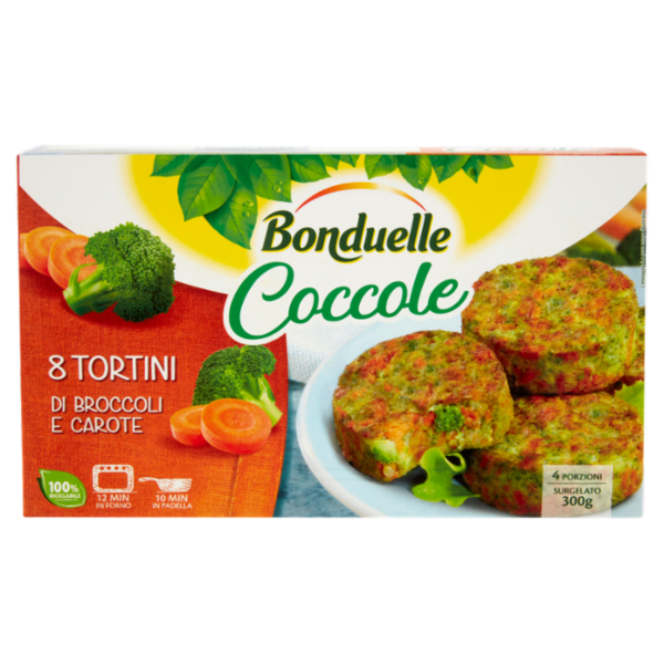 Bonduelle Coccole 8 Tortini di Broccoli e Carote Surgelato 300 g