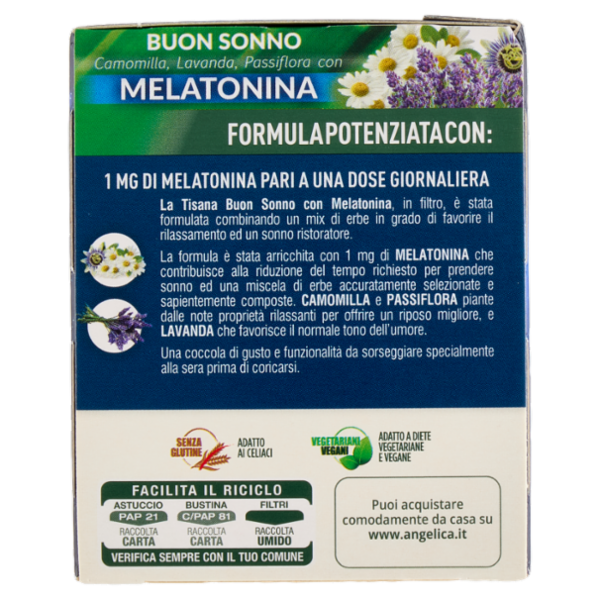L'Angelica Tisana in Filtro Buon Sonno Camomilla, Lavanda, Passiflora con Melatonina 15 Filtri 30 g