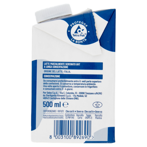 Selex Latte Uht Parzialmente Scremato 500 ml