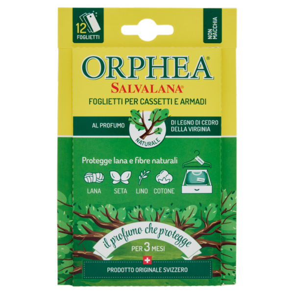 Orphea Salvalana Foglietti per Cassetti e Armadi al Profumo Naturale di Legno di Cedro 12 x 0,65 g