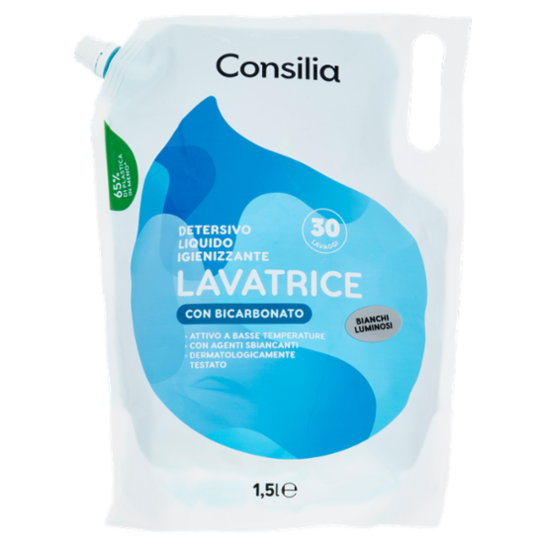 Consilia Detersivo per Lavatrice Liquido con Bicarbonato 30 Lavaggi 1,5 L