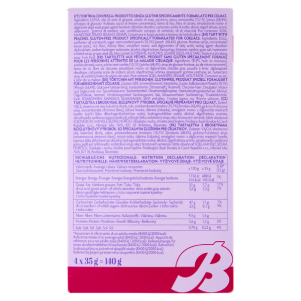 Bauli Free Gluten Free Tortina Pesca 4 x 35 g