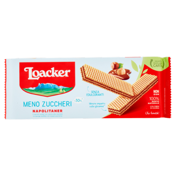 Loacker Wafer Meno Zuccheri Napolitaner con crema alle nocciole 100% italiane wafers 175g