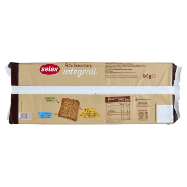 Selex Fette Biscottate con Farina di Frumento Integrale in Confez. Salvafreschezza 18x4 fette 640 g