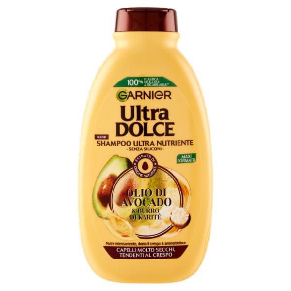 Garnier Ultra Dolce Shampoo all'olio di Avocado e burro di Karité per capelli ricci o mossi, 300 ml