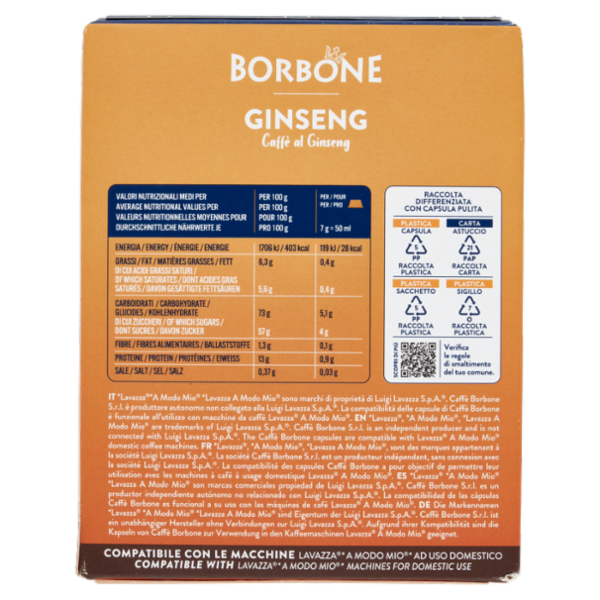 Borbone Ginseng Compatibile Lavazza* A Modo Mio* 16 Capsule 16 x 7 g