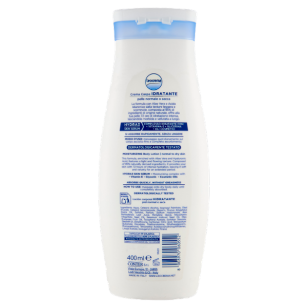 Leocrema Crema Corpo Idratante Aloe Vera e Acido Ialuronico 400 ml