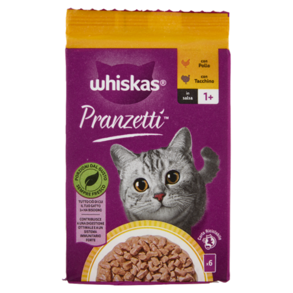 Whiskas Pranzetti Cibo Umido Gatto con Pollo e Tacchino in Salsa 6x50g