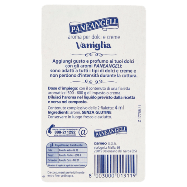 PANEANGELI aroma per dolci e creme Vaniglia 2 fialette 4 ml