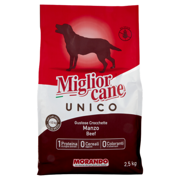 Migliorcane Unico Gustose Crocchette Manzo per Cani Adulti >10 kg Taglia Media 2,5 kg