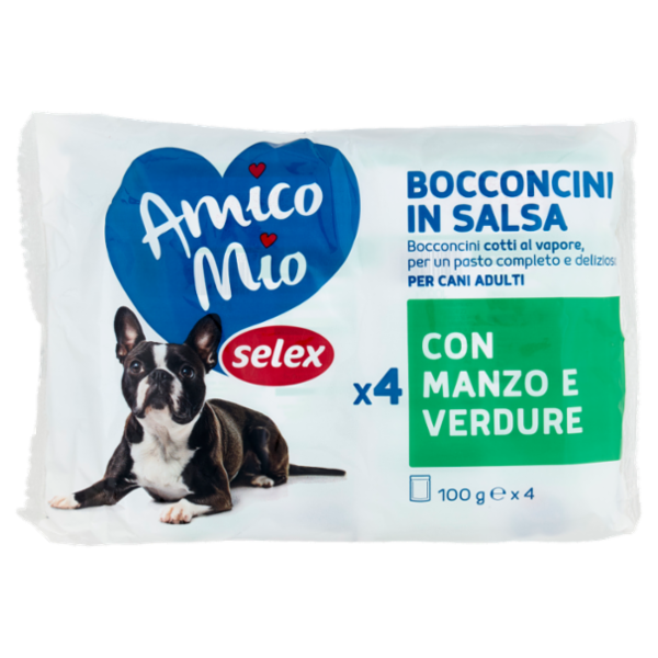 Selex Amico Mio Gatto Bocconcini in Salsa con Manzo e Verdure 4x100 g