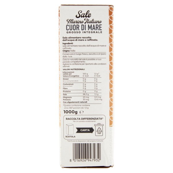 Cuor di Mare Sale Marino Italiano Grosso Integrale 1000 g