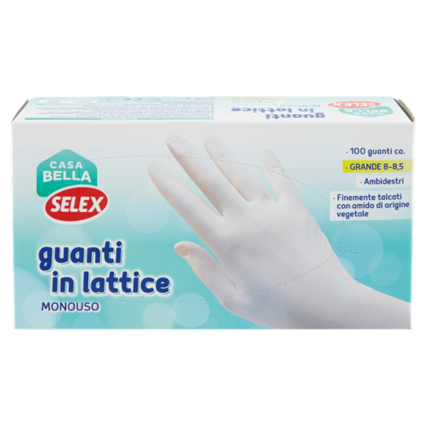 Selex Casa Bella Guanti Monouso in Lattice Naturale Misura Grande (8-8,5) Dispenser 100 pezzi