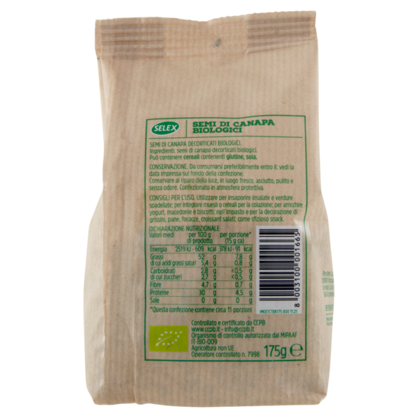 Selex Semi di Canapa Biologici 175 g