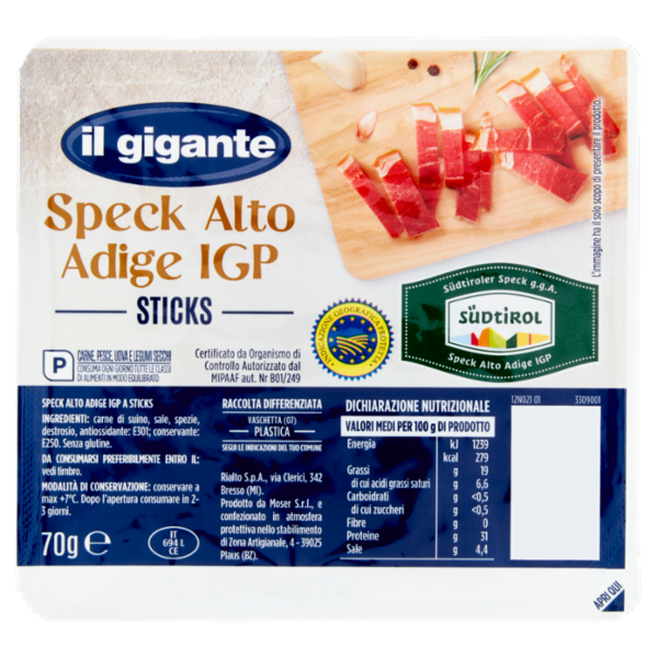 IL GIGANTE Speck Alto Adige IGP Sticks 70 g