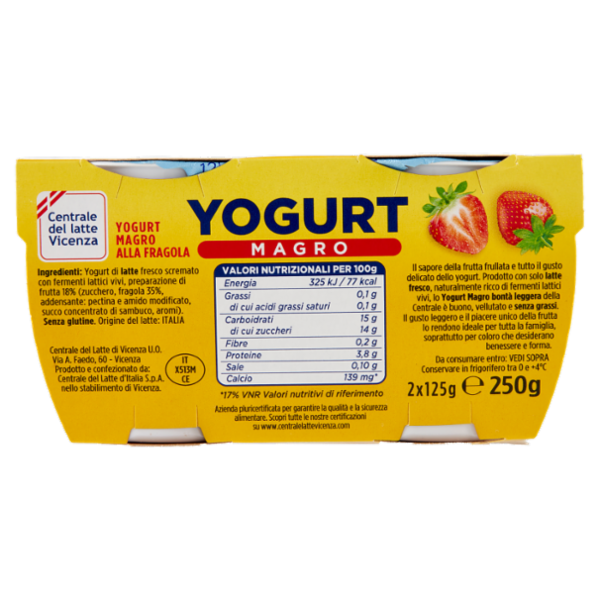 Centrale del latte Vicenza Yogurt Magro Frutta Frullata Fragola 2 x 125 g