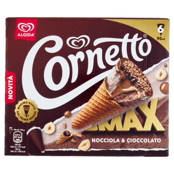 Cornetto Algida Max Nocciola & Cioccolato 6 Gelati 390 g